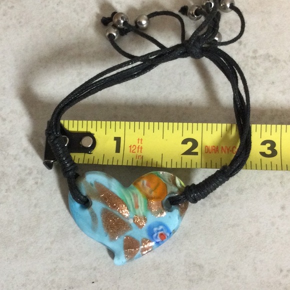 Blue cloisonné heart on black cord bracelet - Picture 7 of 8